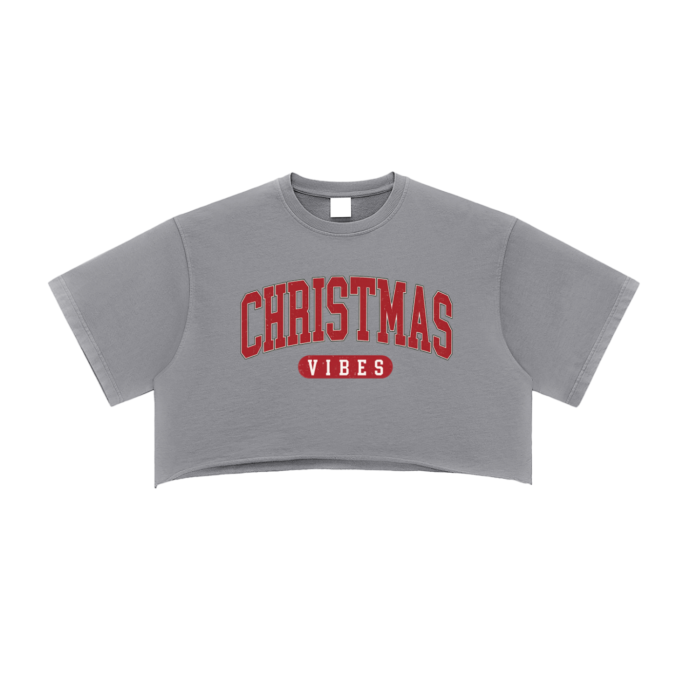 Christmas Vibes Crop Top T Shirt Washed Raw Edge Tee
