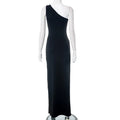 Black Asymmetrical Maxi Split Dress, Mannequin Version (Back)
