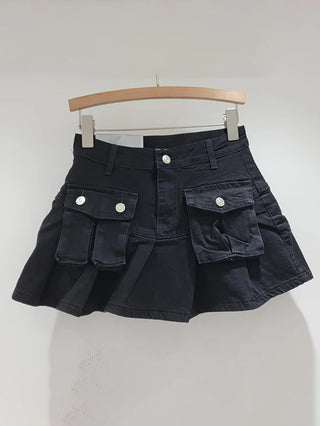 Black Cargo Pleated Skirt