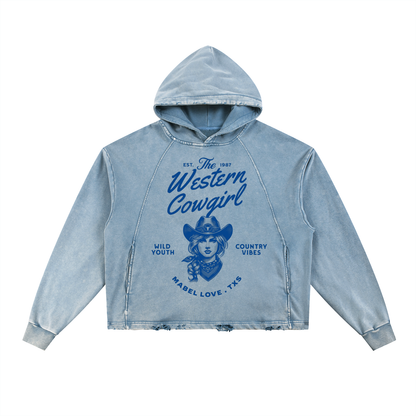 Vintage Washed Frayed-Hem Hoodie