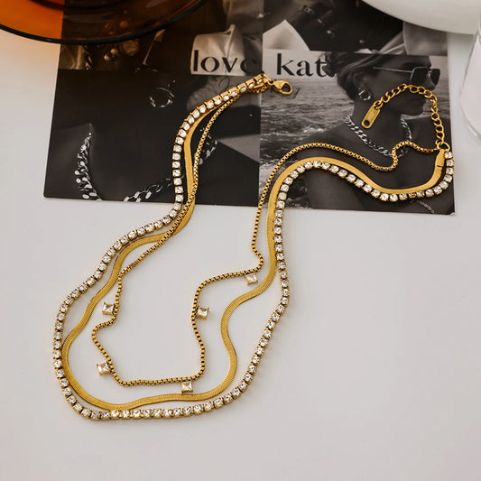 Nova White Square Zirconia Layer Necklace - model wearing necklaces