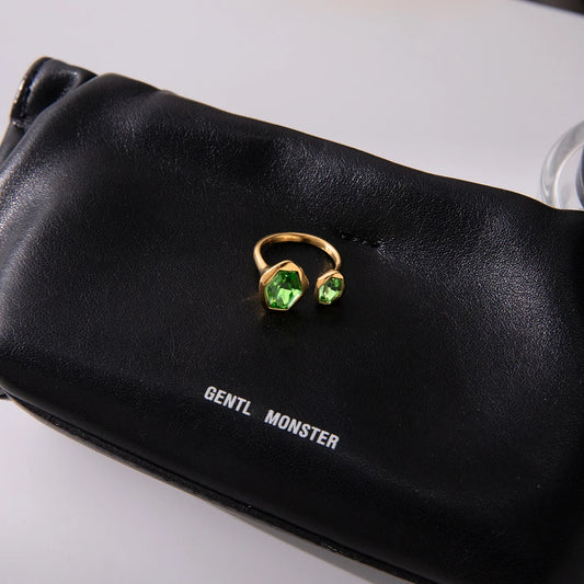 Green peridot Zirconium Geometric Asymmetric Open Ring Gift - model wearing new