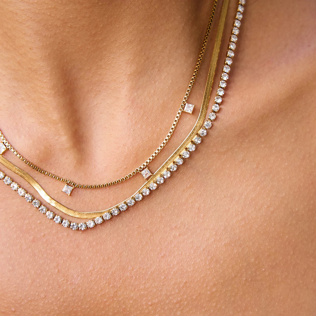 Nova White Square Zirconia Layer Necklace - detail shot