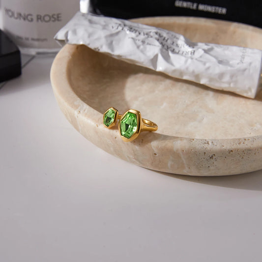 Green peridot Zirconium Geometric Asymmetric Open Ring Gift - lifestyle photo