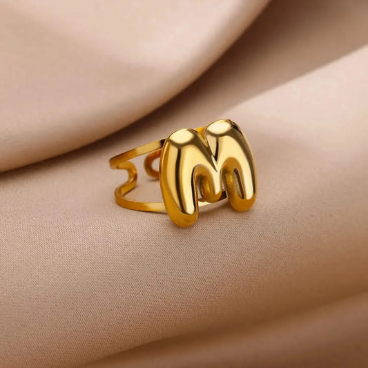 Alphabet Open Band Rings - Gold Letter M Ring