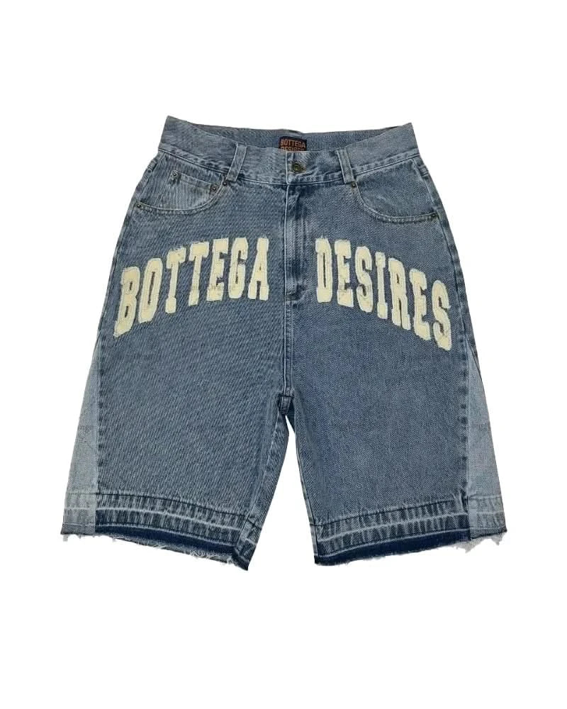 Denim Shorts with Letter Embroidery - Mabel Love Co