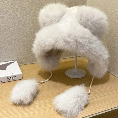 Another sample wearing of White Faux Fur Earflap Hat