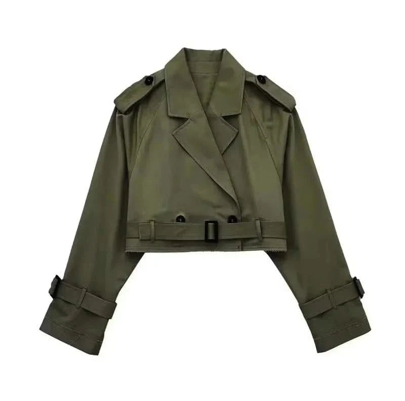 Army Green Cropped Trench Coat