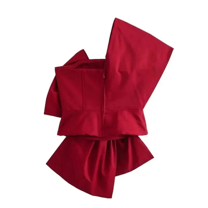 Back details of Red Bowknot One-Shoulder Top