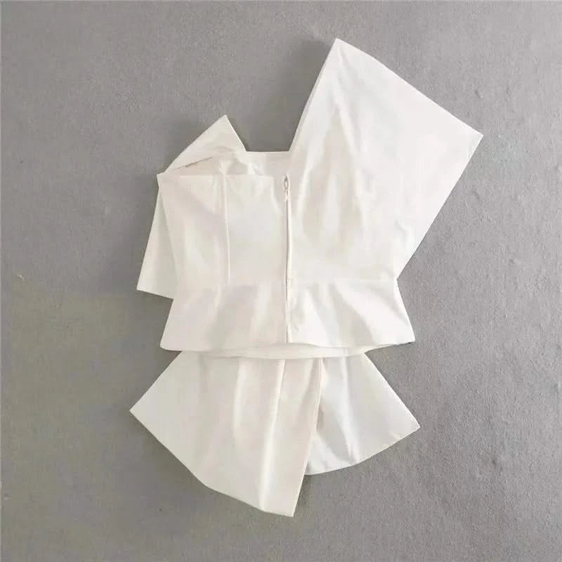 Back details of White Bowknot One-Shoulder Top