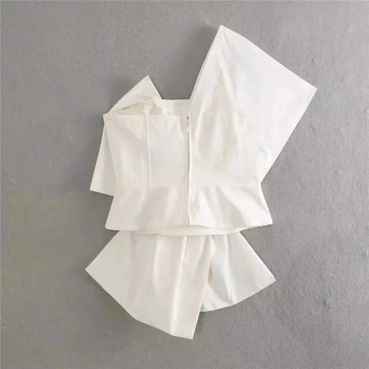 Back details of White Bowknot One-Shoulder Top