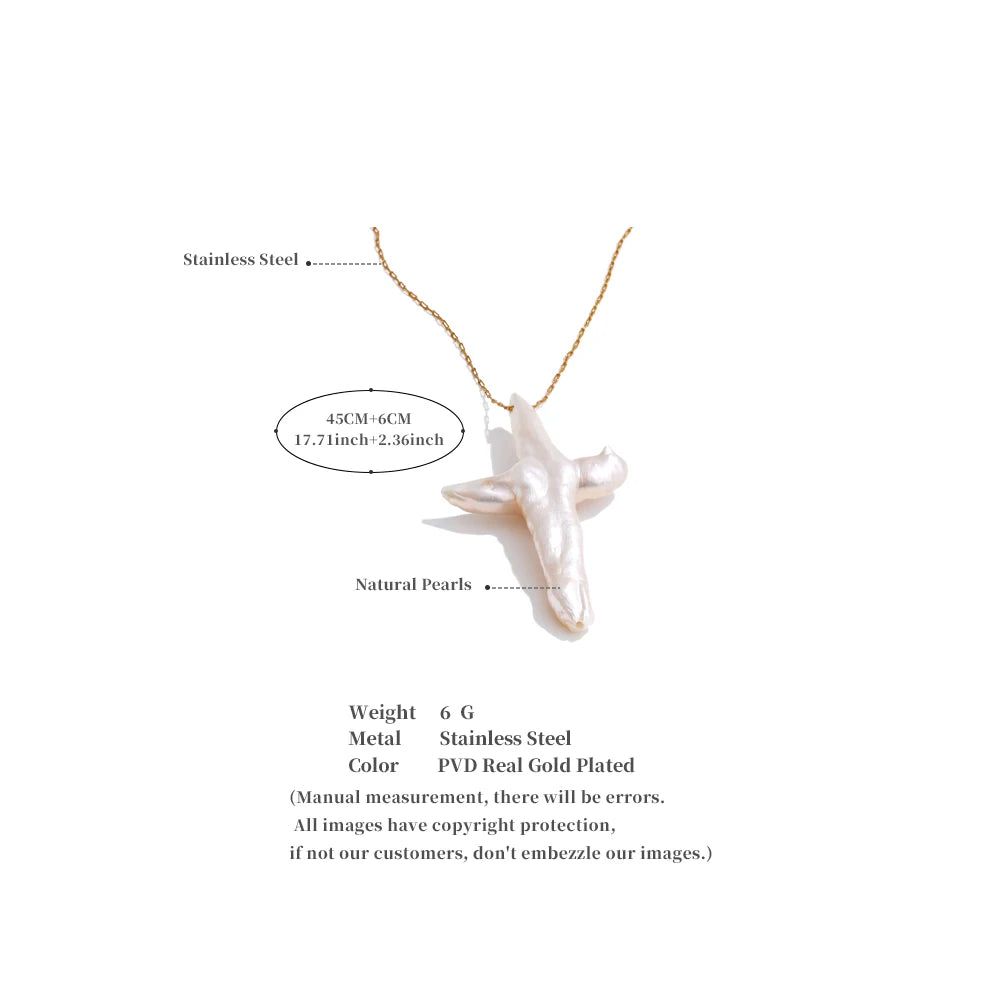Baroque Pearl Cross Necklace 
