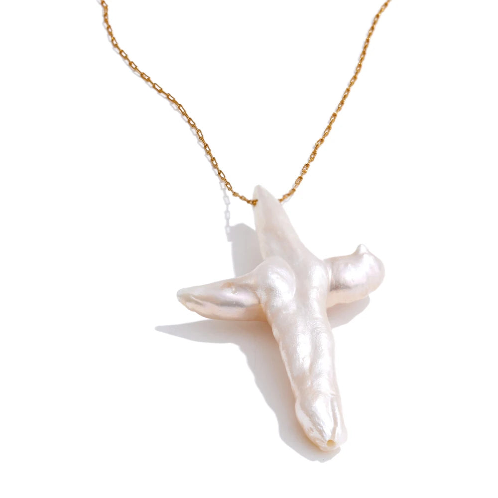 Baroque Pearl Cross Necklace - Elegant Style