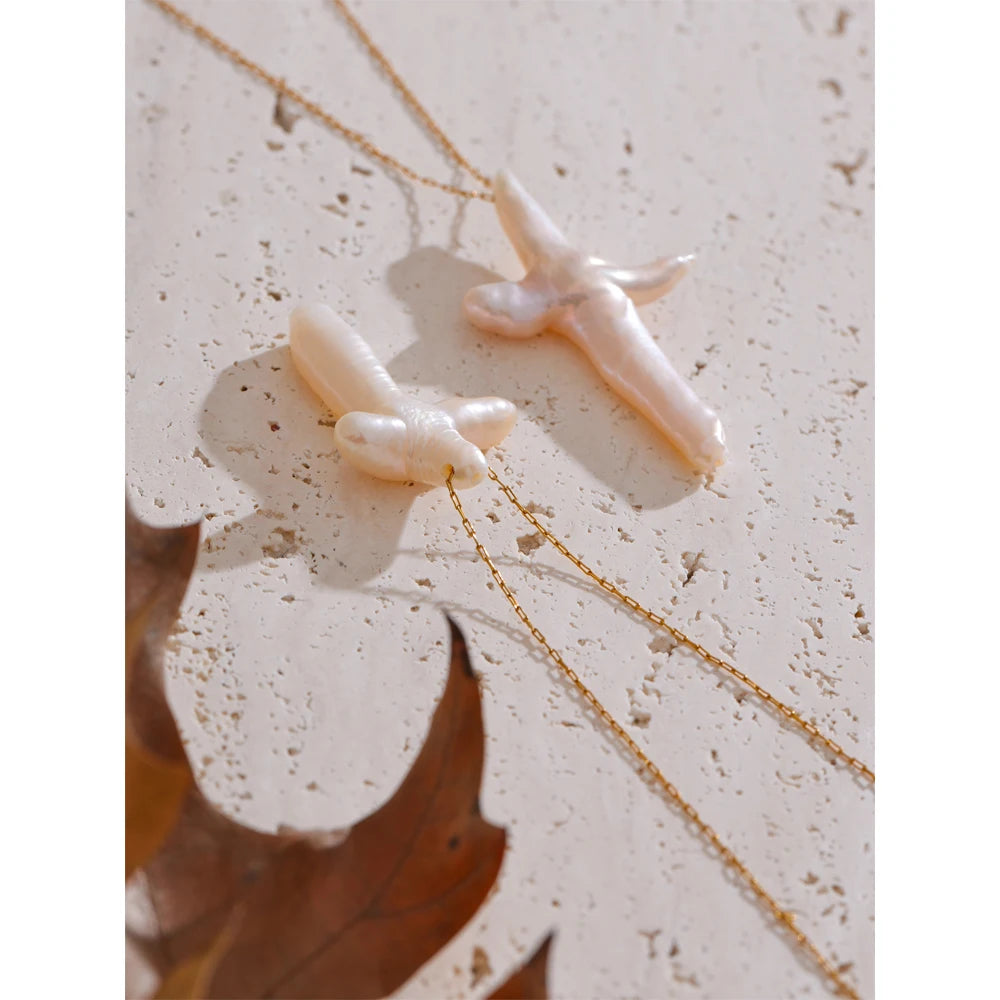 Baroque Pearl Cross Necklace 