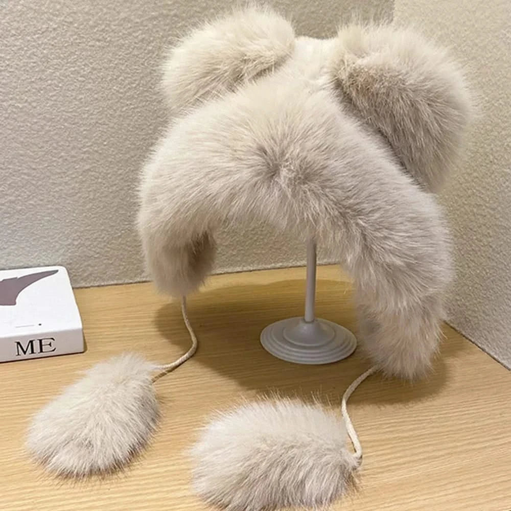 Beige Faux Fur Earflap Hat