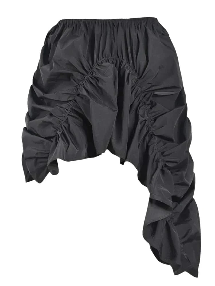 Black Asymmetrical Drawstring Midi Skirt
