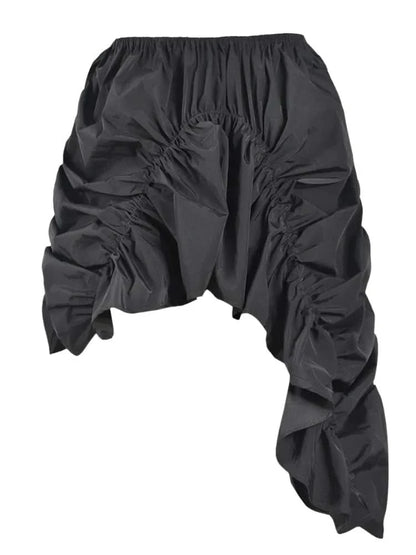 Black Asymmetrical Drawstring Midi Skirt