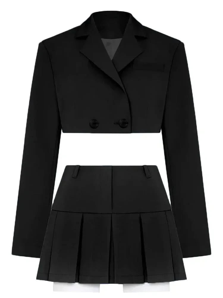 Black Blazer Cropped Top and Skirt