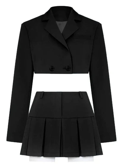 Black Blazer Cropped Top and Skirt