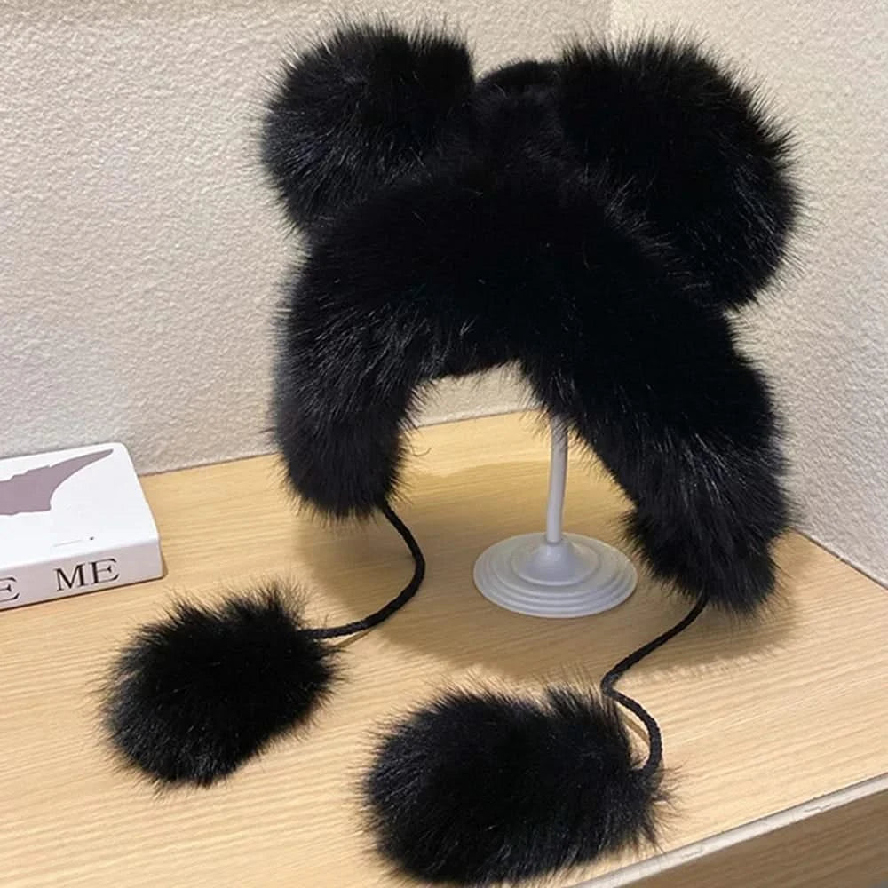 Black Faux Fur Earflap Hat 2