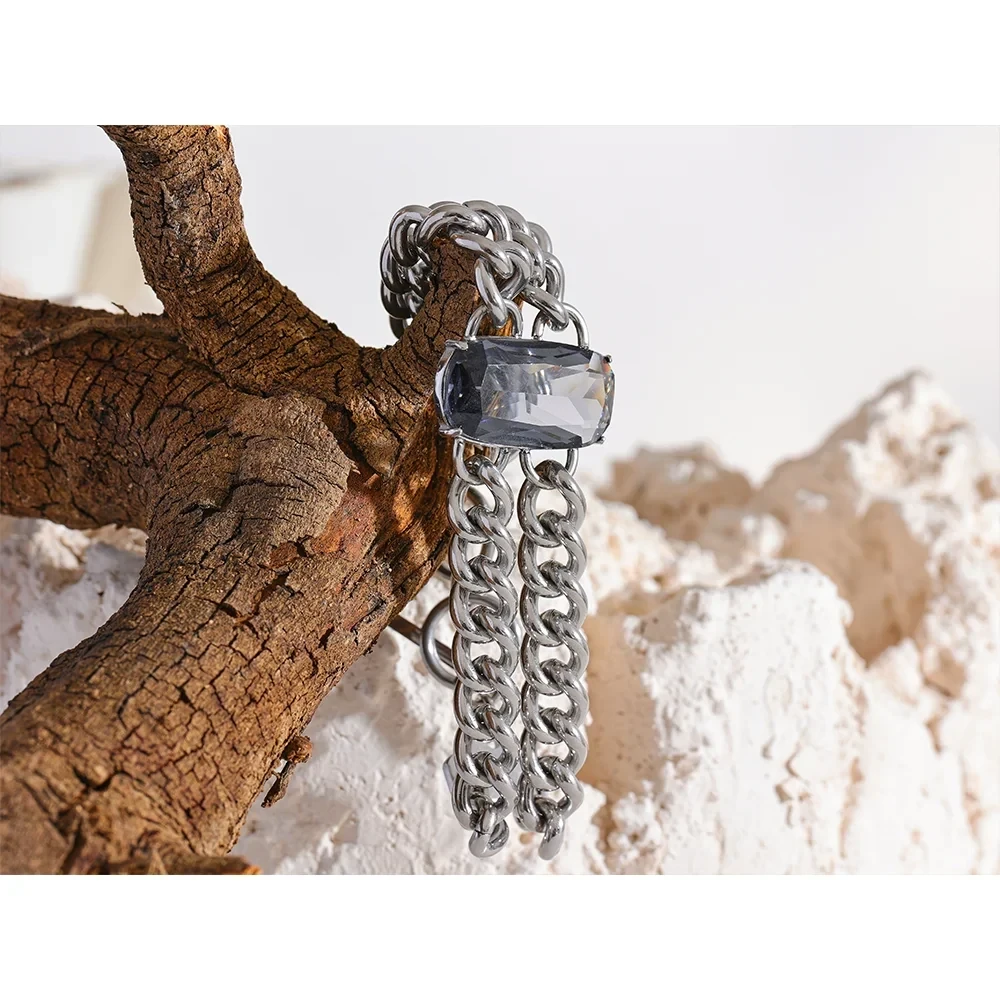 Black Gemstone from Silver Chain Bracelet