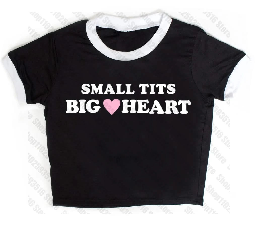Black Small Tits Big Heart Graphic Tee - White neck variant