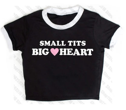 Black Small Tits Big Heart Graphic Tee - White neck variant