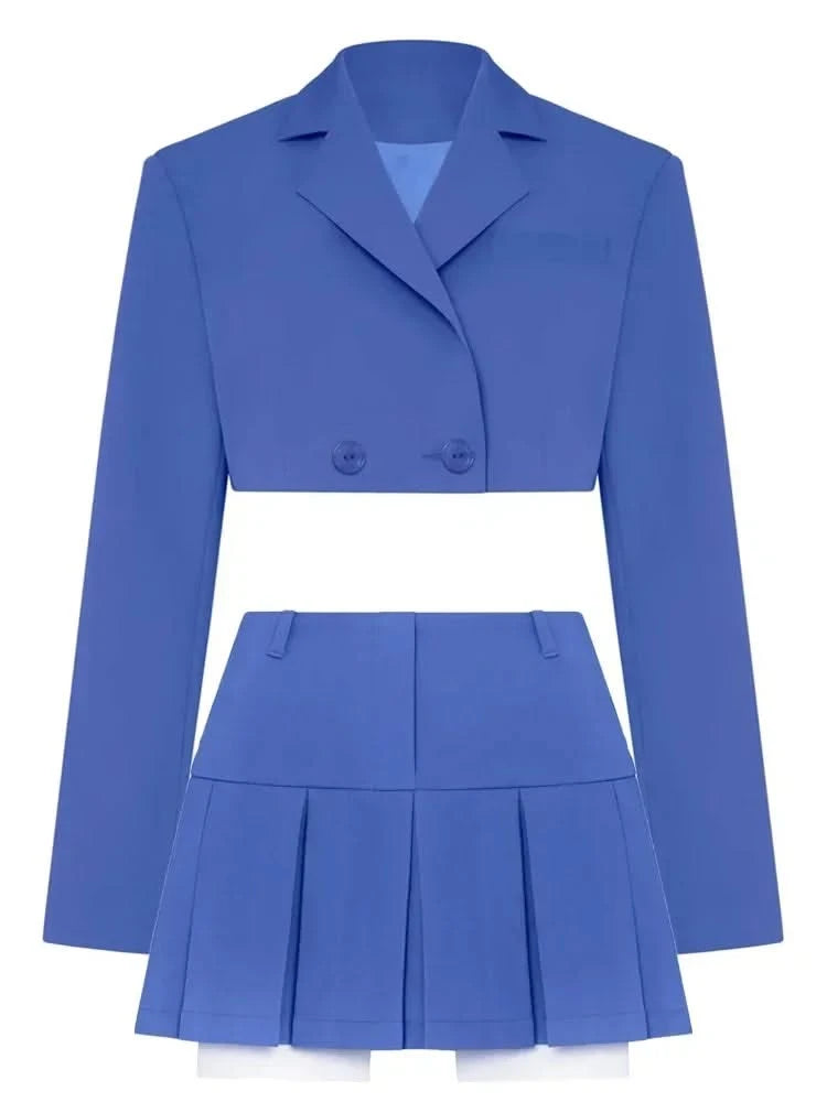 Blue Blazer Cropped Top and Skirt