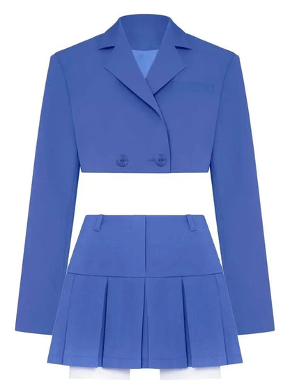 Blue Blazer Cropped Top and Skirt