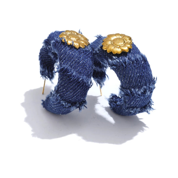 Blue Denim Flower Earrings - Trendy Steel Style