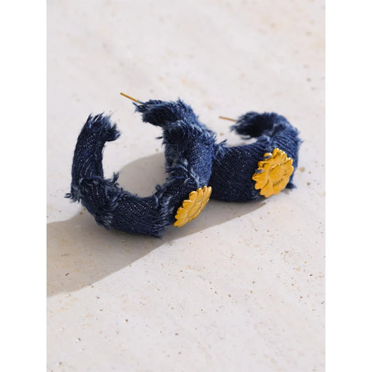 Blue Denim Flower Earrings - Trendy Steel Style
