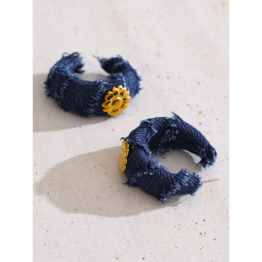 Blue Denim Flower Earrings - Trendy Steel Style