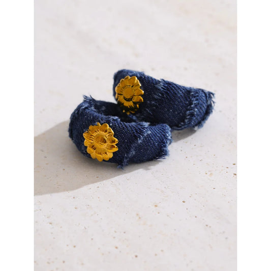Blue Denim Flower Earrings - Trendy Steel Style