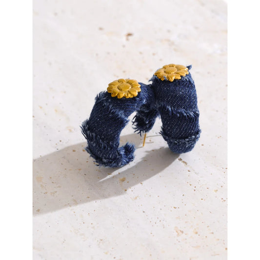 Blue Denim Flower Earrings - Trendy Steel Style