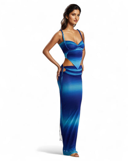 Blue Sexy Two Piece Set - Spaghetti Strap Bodycon