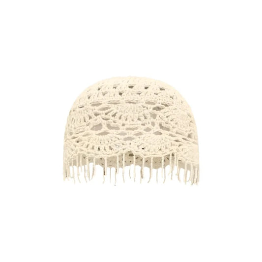 Beige Boho Chic Fringed Knitted Beanie