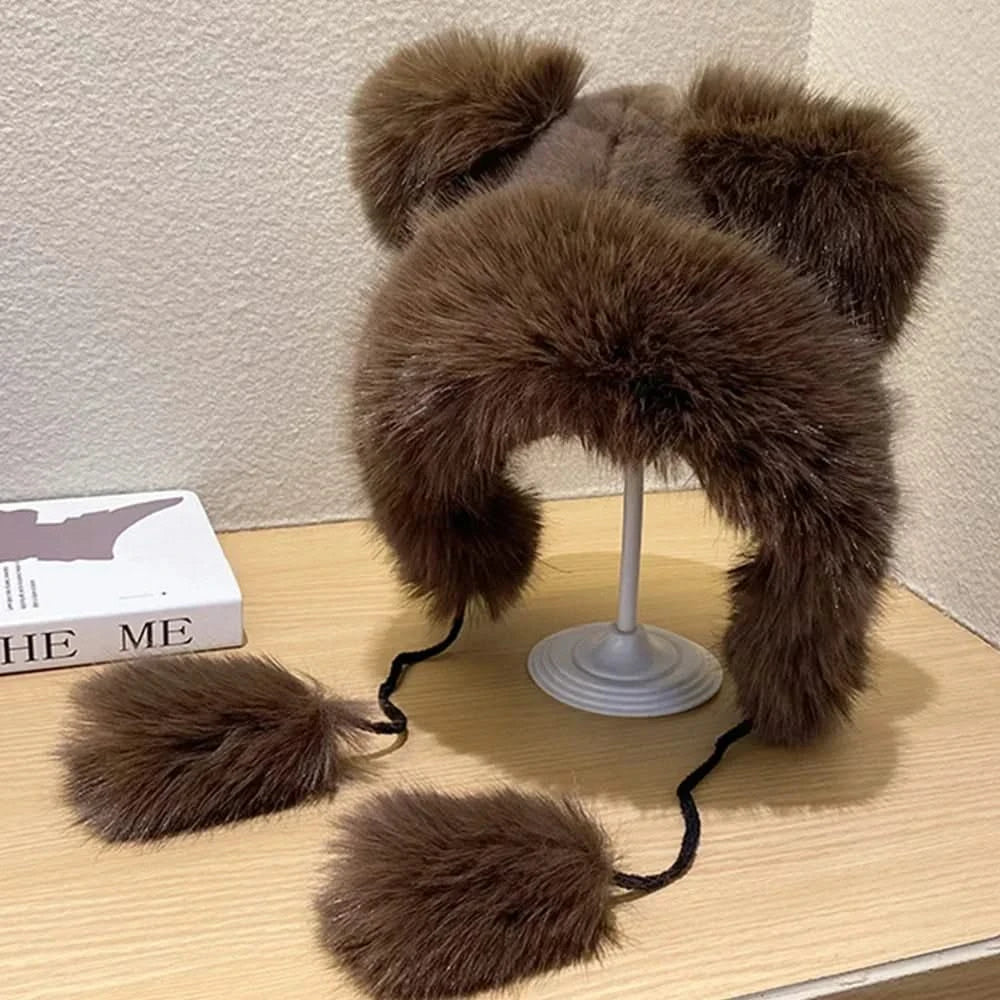 Brown Faux Fur Earflap Hat