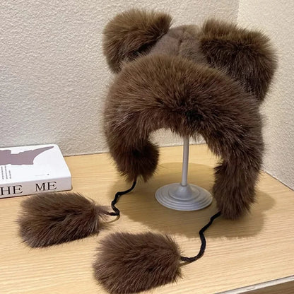 Brown Faux Fur Earflap Hat