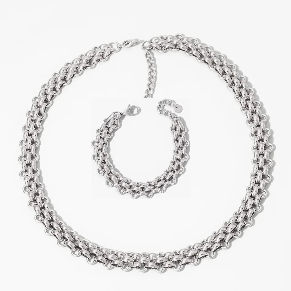 Chain Mirror Silver Necklace Set