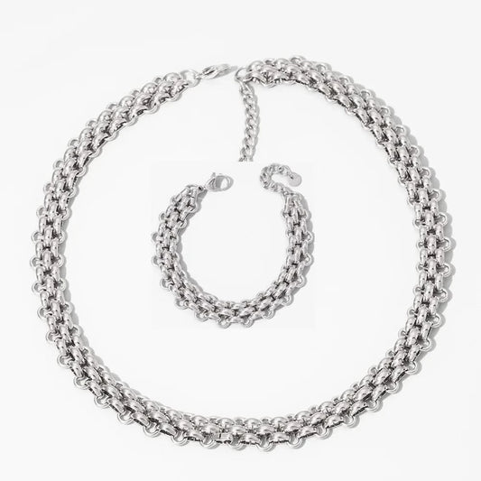 Chain Mirror Silver Necklace Set