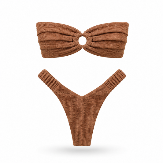 High Rise Brown Bandeu Bikini