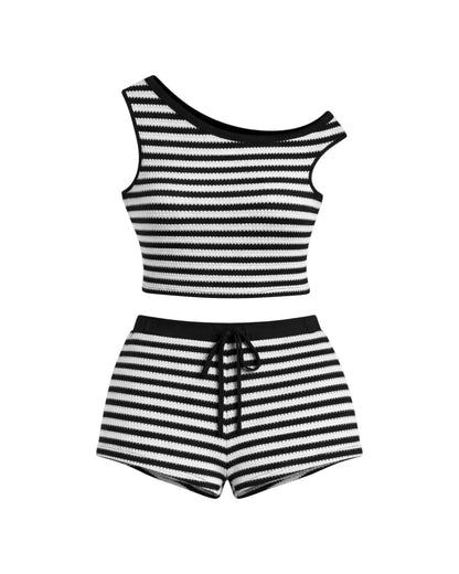 Knit off the Shoulder Striped Set
