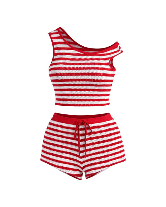 Knit off the Shoulder Striped Set