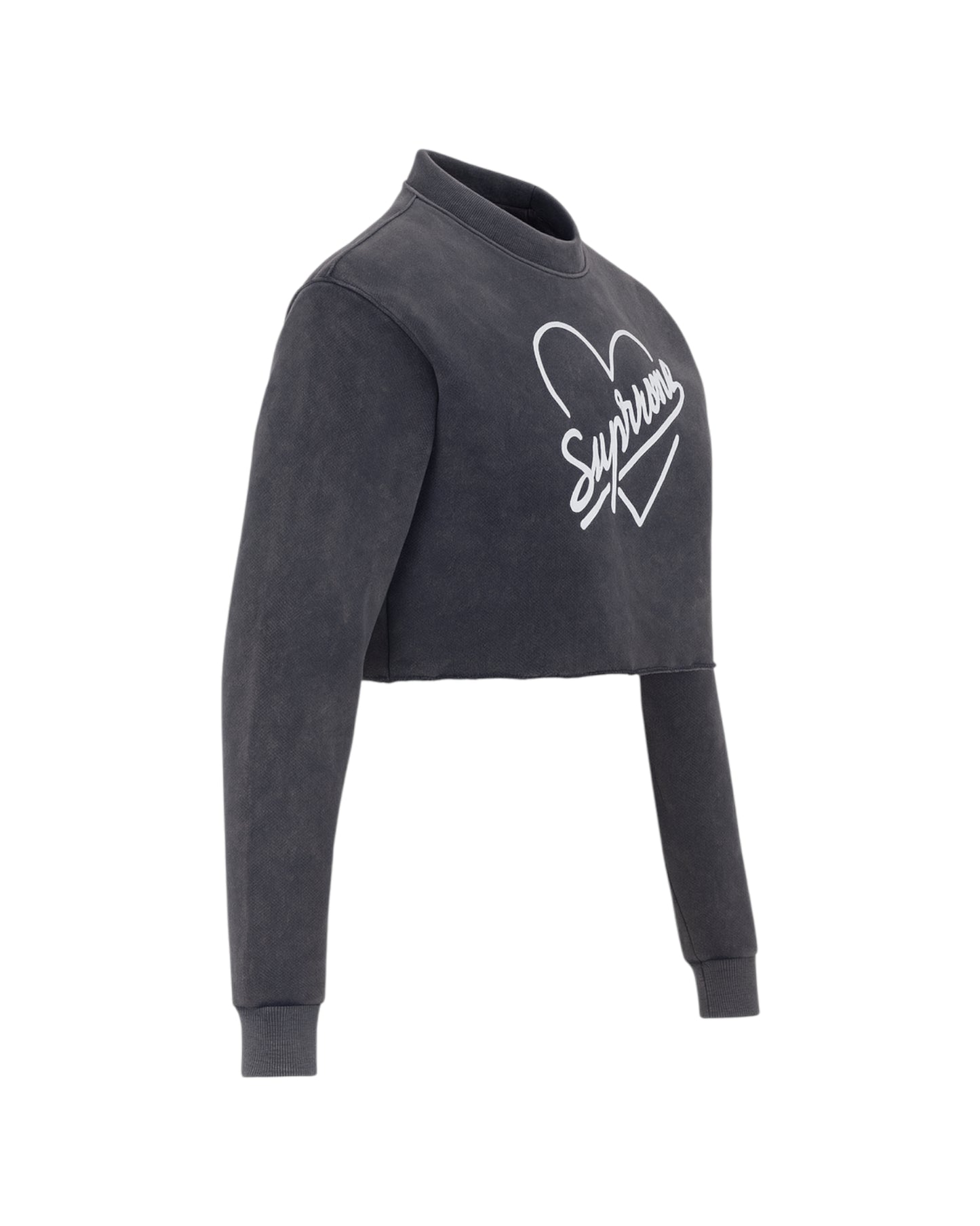Pure Cotton Supreme Heart Washed Raw Edge Cropped Sweatshirt