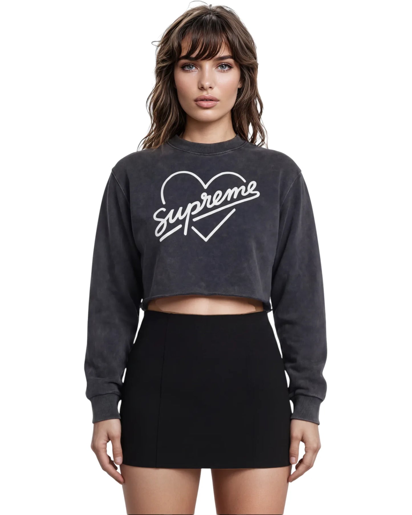 Supreme Heart Washed Raw Edge Cropped Sweatshirt