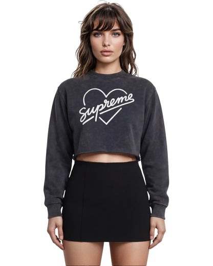 Supreme Heart Washed Raw Edge Cropped Sweatshirt