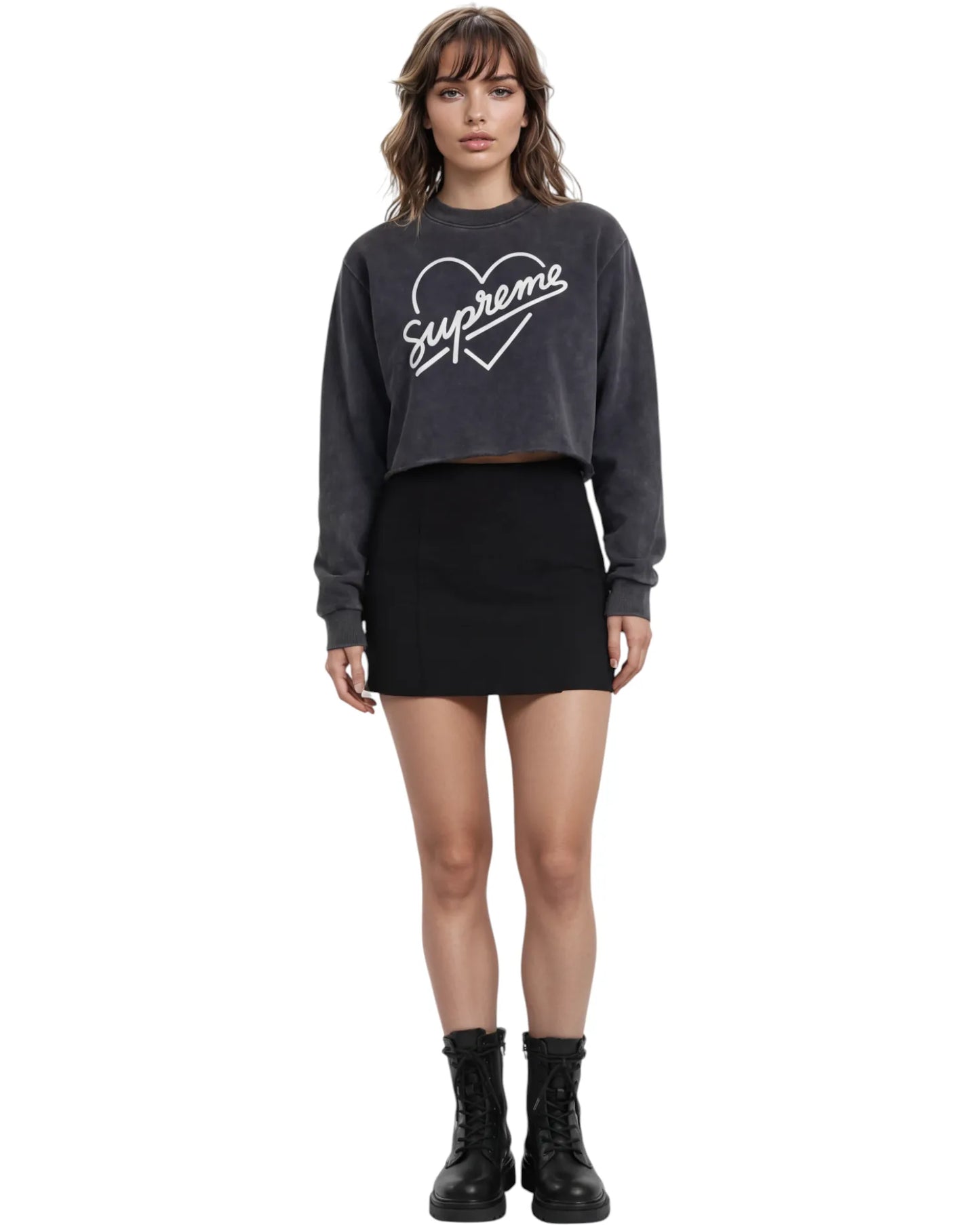 Supreme Heart Washed Raw Edge Cropped Sweatshirt