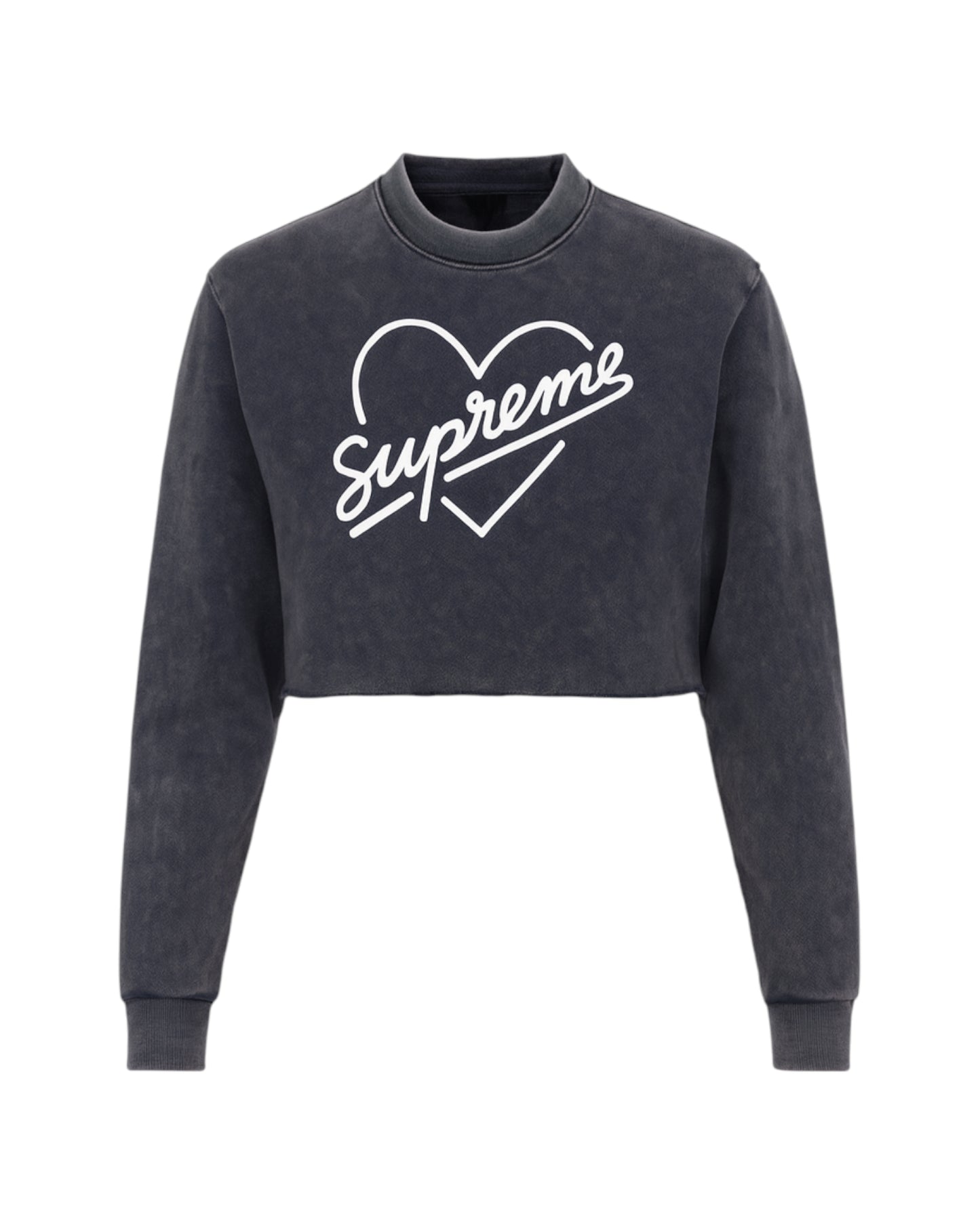 Pure Cotton Supreme Heart Washed Raw Edge Cropped Sweatshirt