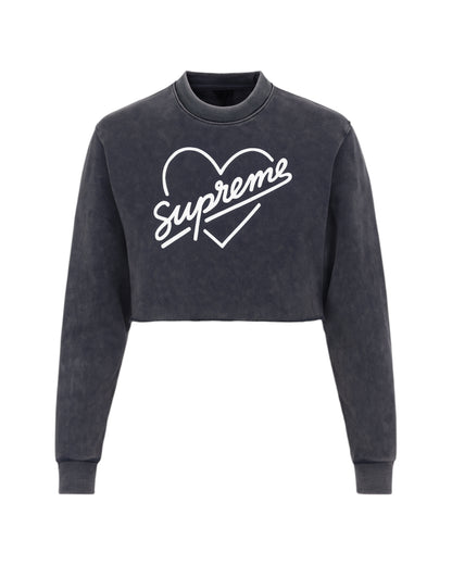 Pure Cotton Supreme Heart Washed Raw Edge Cropped Sweatshirt