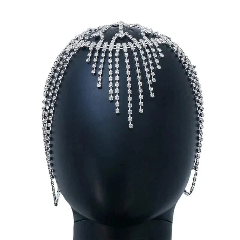 Close-Up version Silver Tassel Headpiece